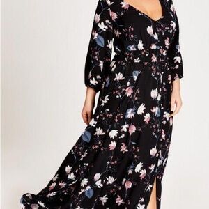 City Chic Black Floral Long Sleeve Dress